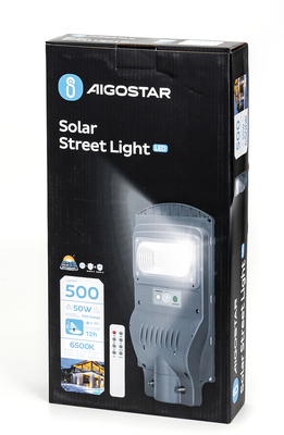 Farola solar led exterior 50w  con sensor movimiento y control remoto Aigostar